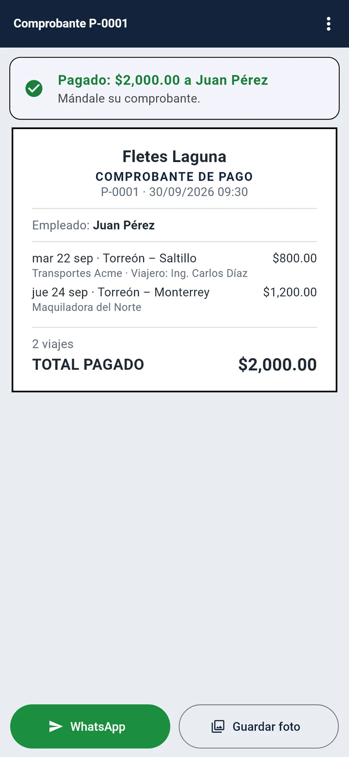 Comprobante de pago con folio, listo para mandar por WhatsApp