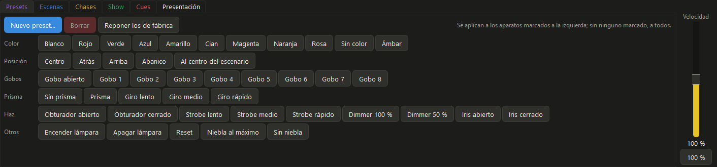 Los presets, ordenados por lo que cambian