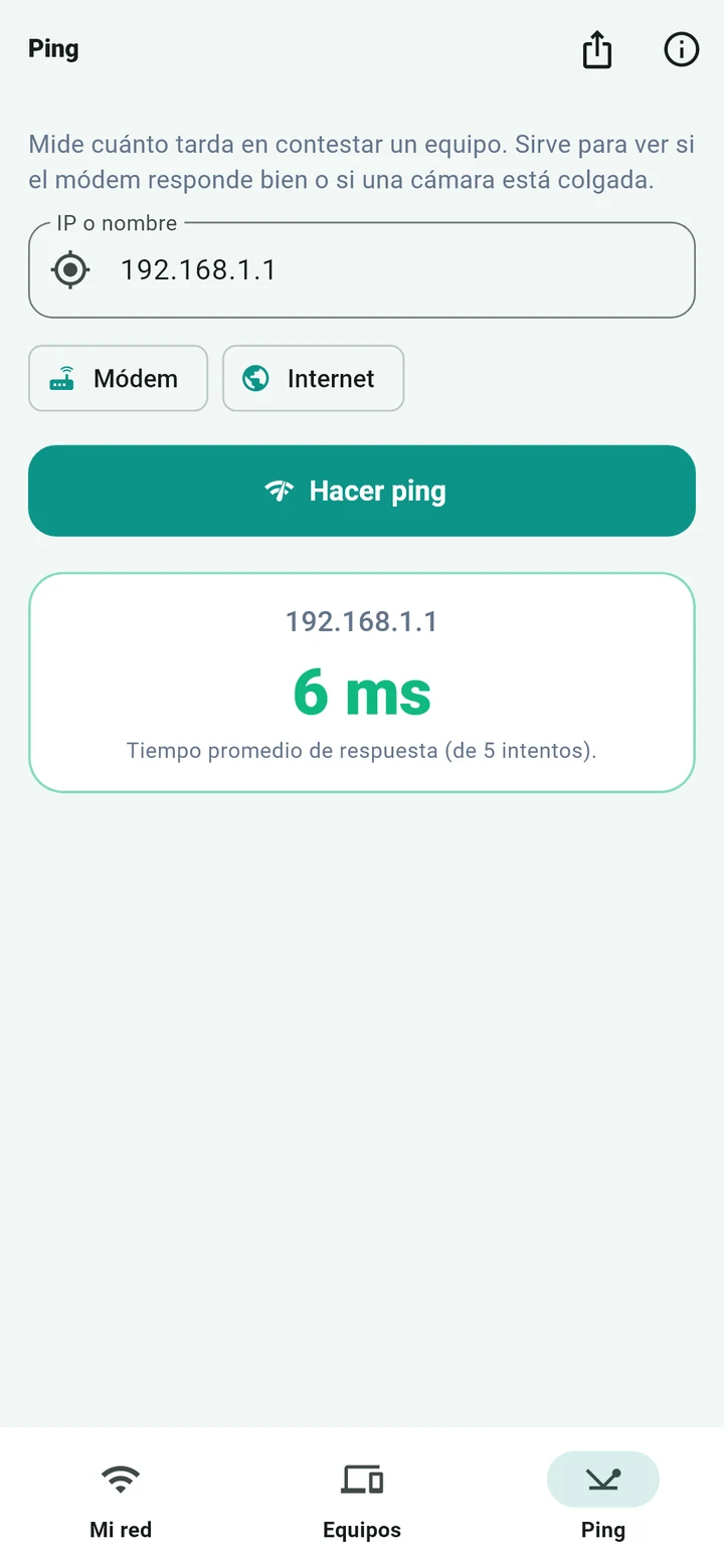 El ping al módem con el tiempo promedio de respuesta