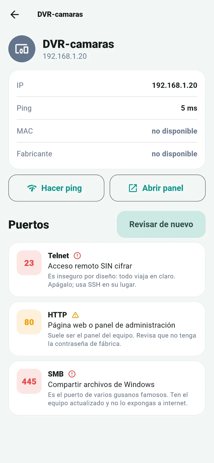 El detalle de un equipo con sus puertos abiertos y qué significa cada uno